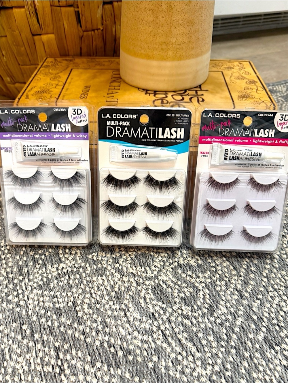 New Fake Eyelashes Bundle- L.A. Colors - 9 Pairs + 3 Lash Adhesives DramatiLash